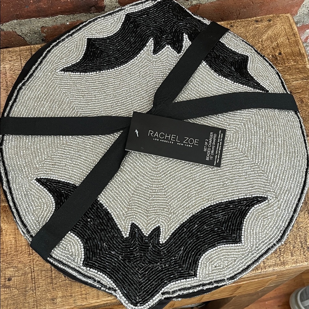 Rachel Zoe Black and Gray Beaded Bat Placemat